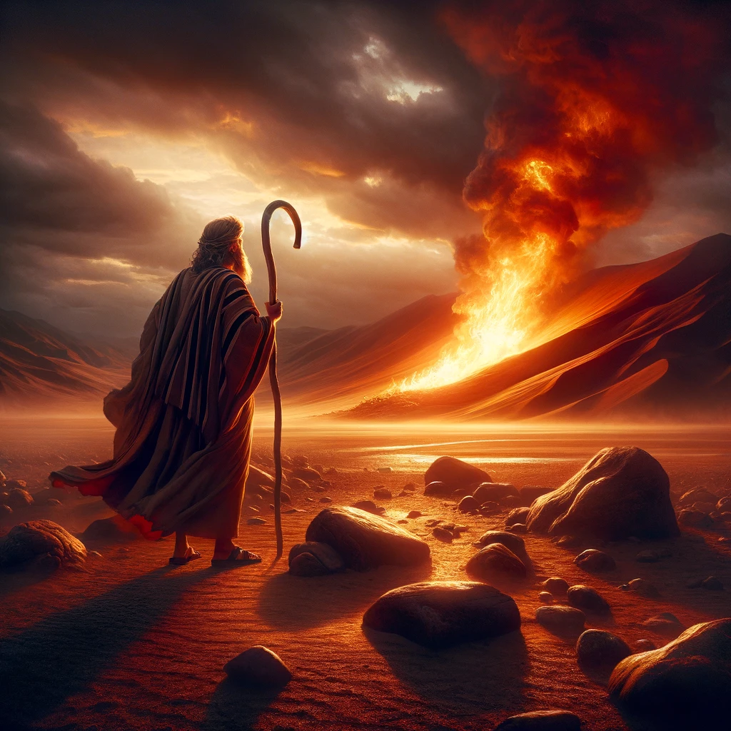 Dios llamando a Moisés para liderar, simbolizando fe y obediencia para eventos de iglesia innovadores.